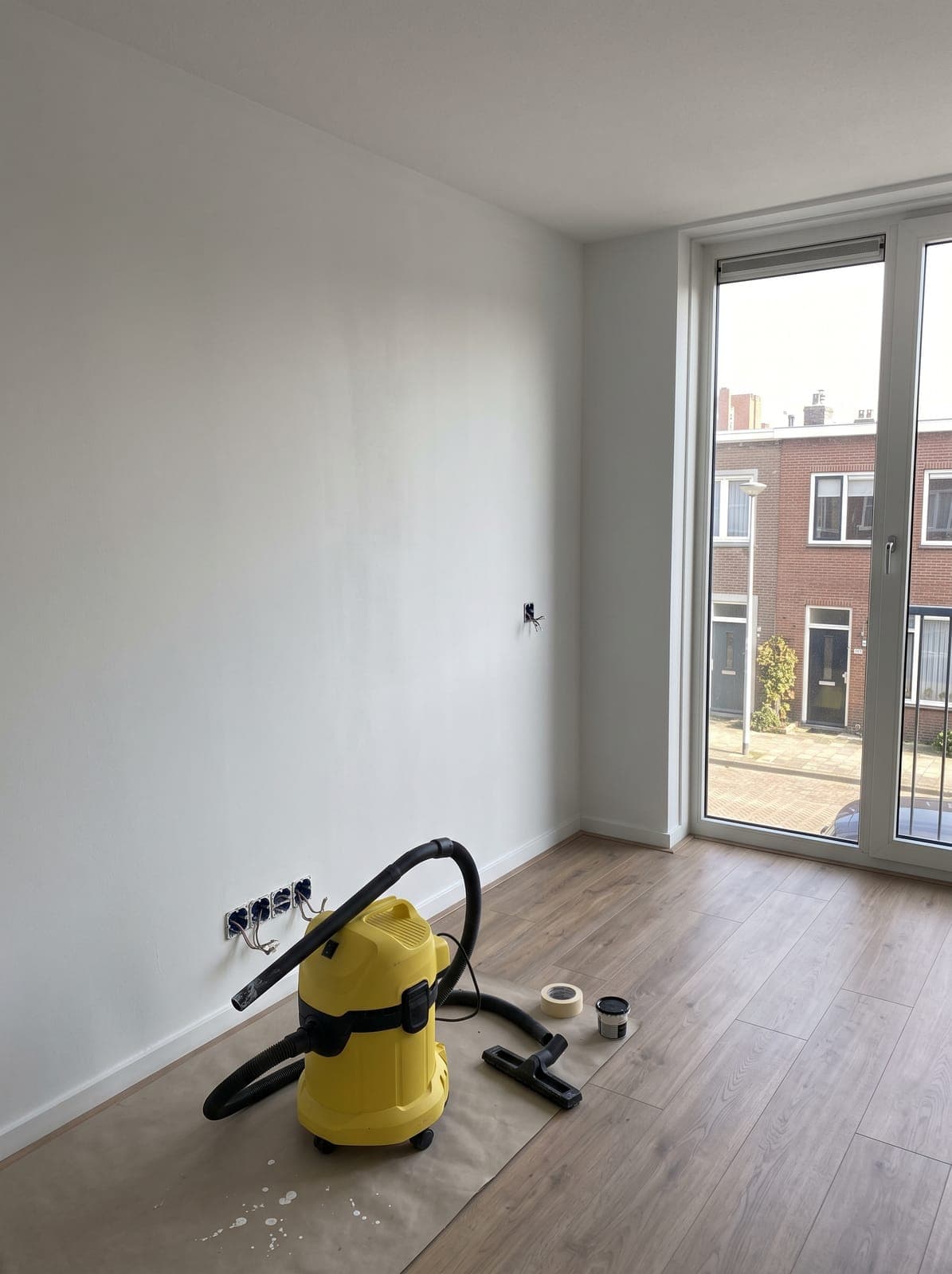 Lichte, neutraal geschilderde kamer klaar voor bezichtiging